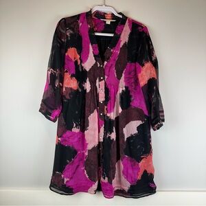 Diane Von Furstenberg Pink Black 100% Silk Layla Lightweight Semi Sheer Dress 8
